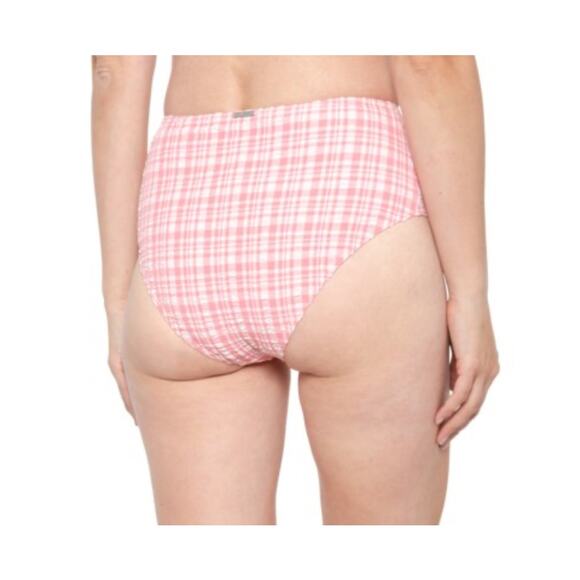 Billabong Small (8) Hi Retro Swim Bottoms High Waisted Lined Plaid Pink Tide New - Picture 5 of 8